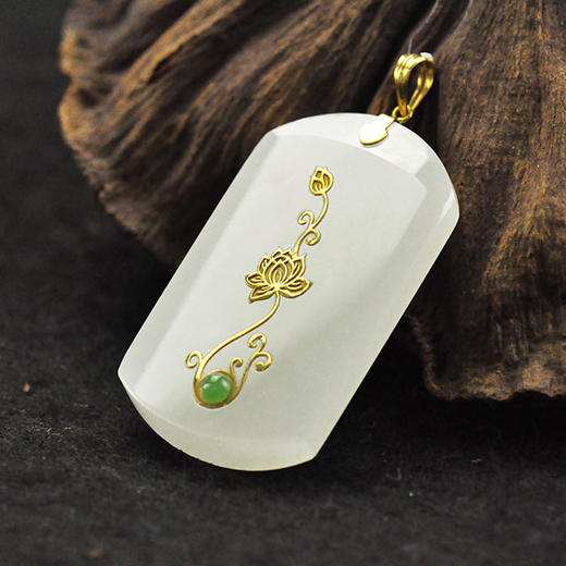 18k金镶和田玉吊坠一品清廉 - 玉玲珑珠宝商城