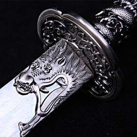 康熙战刀—手工雕刻龙纹 折叠锻打百炼花纹钢未开刃