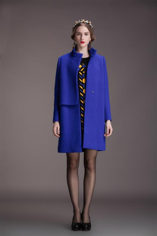 2014年冬季蓝色h型斜纹呢大衣