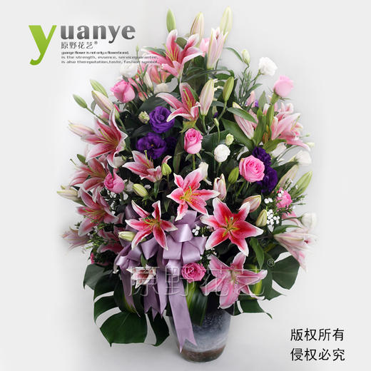 粉香水百合瓶花 生日拜年乔迁开业搬家祝寿升职升迁等 原野花艺