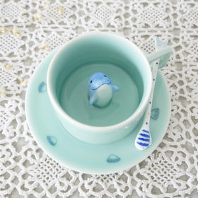 【为思礼 三浅陶社】萌宠系 高档咖啡杯 木质礼盒三件套