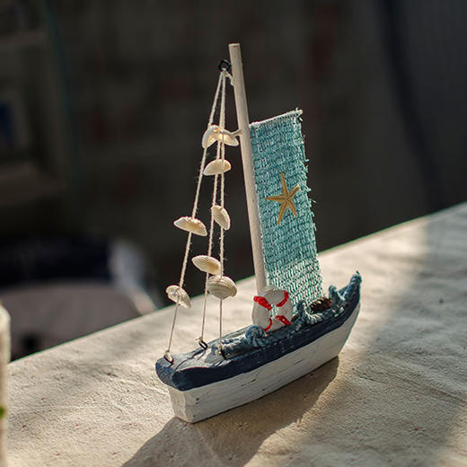 【为思礼 地中海】zakka 实木帆船（小） 做旧系 创意家居装饰摆件 商品图1