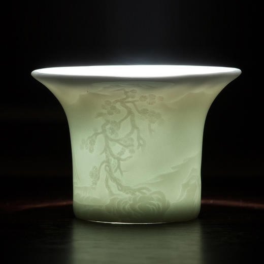 【为思礼】春夏秋冬 闻香杯普洱茶杯 青白瓷浅浮雕  手工雕刻礼盒装 商品图1