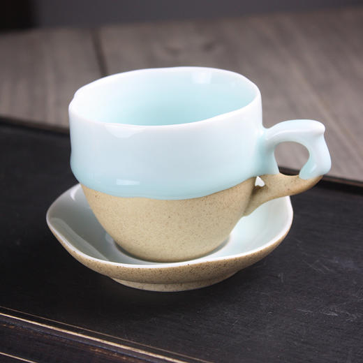 【为思礼】花茶杯 影青流釉带把咖啡杯 创意陶瓷礼品杯 商品图0