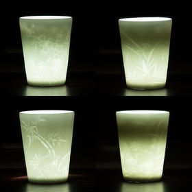 【为思礼】梅兰竹菊 茶杯 青白瓷浅浮雕  手工雕刻单杯装