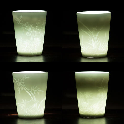 【为思礼】梅兰竹菊 茶杯 青白瓷浅浮雕  手工雕刻单杯装 商品图0