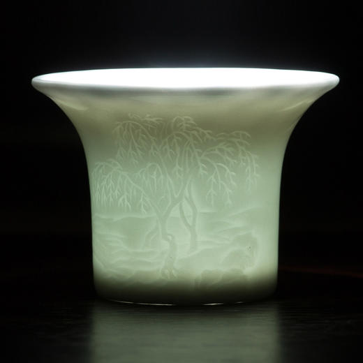 【为思礼】春夏秋冬 闻香杯普洱茶杯 青白瓷浅浮雕  手工雕刻礼盒装 商品图2