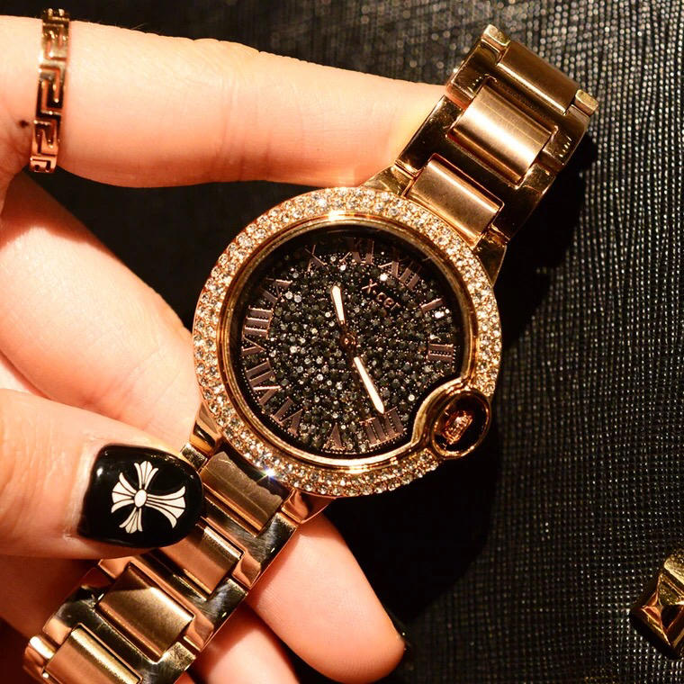 大牌范奢华捷克水钻手表 超酷钢带满钻罗马数字金色腕表 时尚手表