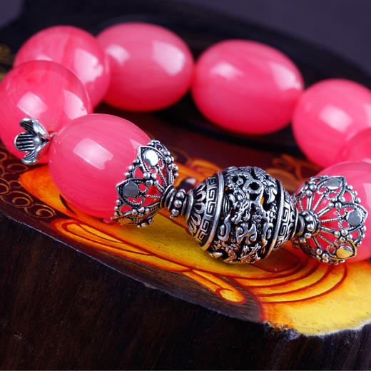 中东贵族蜜蜡粉红雪山大颗粒桶珠佛珠手串手链