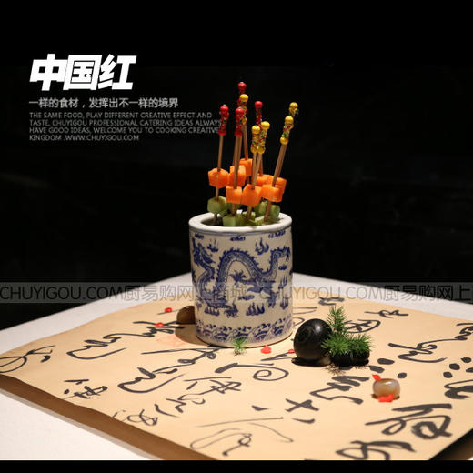 艺术竹签 艺术牙签中国红【1】12元每包100只冷菜热菜造型工具 商品图2