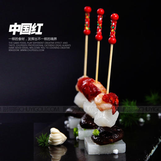 艺术竹签 艺术牙签中国红【1】12元每包100只冷菜热菜造型工具 商品图1