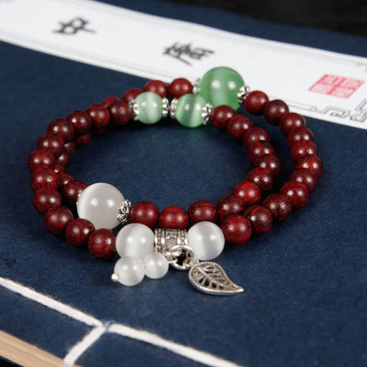 五折正宗印度小叶紫檀银猫眼石三混搭创意时尚佛珠木珠手串