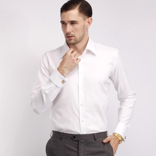 高唯细纹纯棉法式长袖商务正装衬衫 商品图0