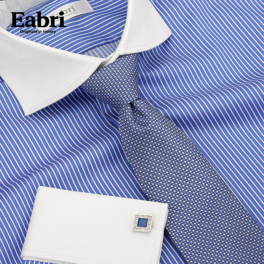 男士异色领一字领蓝白条法式衬衫 礼服衬衫 商品图3