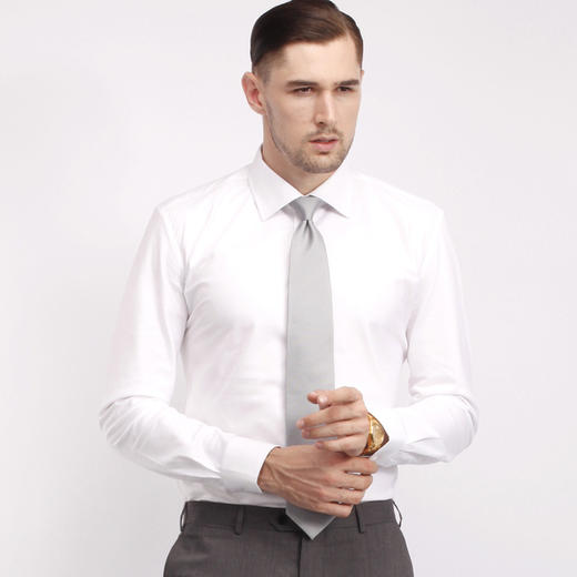 高唯男士斜织纯色方领法式/英式免烫衬衫 商品图1
