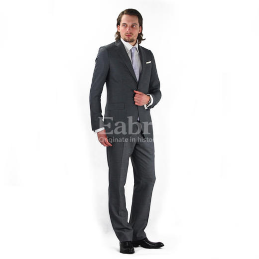 高唯系列中灰色平纹平驳领单排两粒扣西装 商品图0