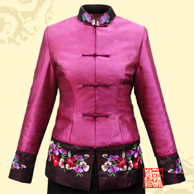 【特价清仓】传统文化春秋女唐装 上衣长袖玫红绣花论坛义工服DHM004