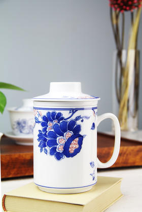 景德镇陶瓷 国瓷红叶 手绘直口漏斗单杯