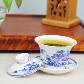 景德镇 陶瓷 国瓷红叶 釉下手绘茶具山水盖碗