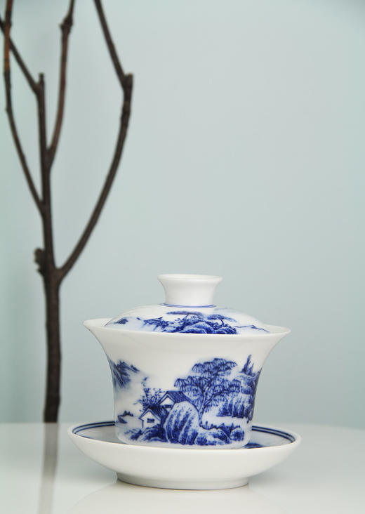 景德镇 陶瓷 国瓷红叶 釉下手绘茶具山水盖碗 商品图3