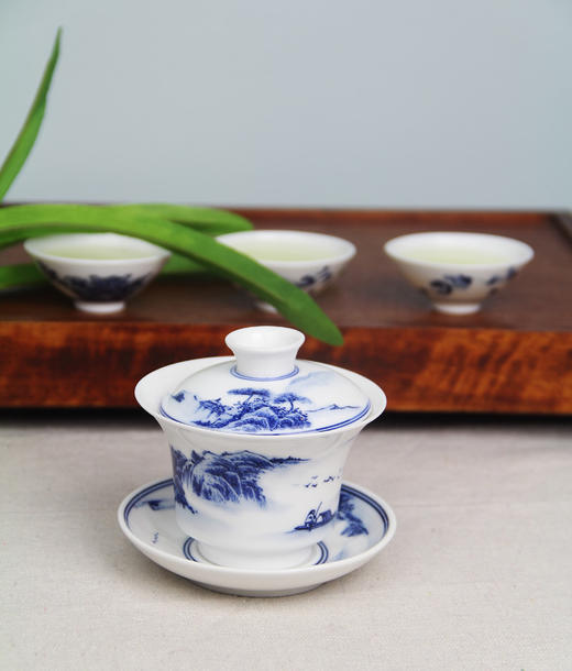 景德镇 陶瓷 国瓷红叶 釉下手绘茶具山水盖碗 商品图1