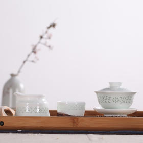 景德镇 陶瓷 国瓷红叶 10头玲珑菊花茶具