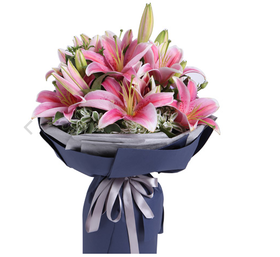 心花怒放-粉百合花束-全国鲜花速递同城鲜花店配送生日花北京上海杭州广州深圳订花送花