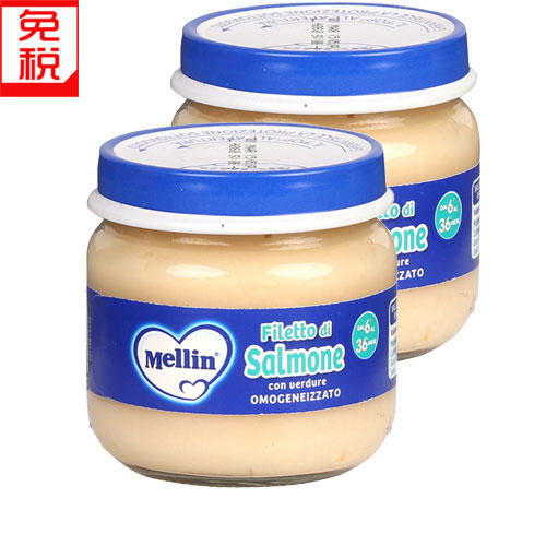 【两罐装包邮】保税区直发 意大利Mellin美林Omo Salmone 三文鱼泥 80g（6个月以上） 商品图0