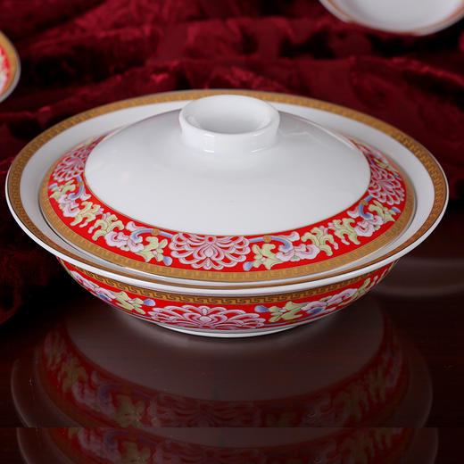 【婚庆瓷】景德镇陶瓷 国瓷红叶 幸福美满中餐具 商品图3