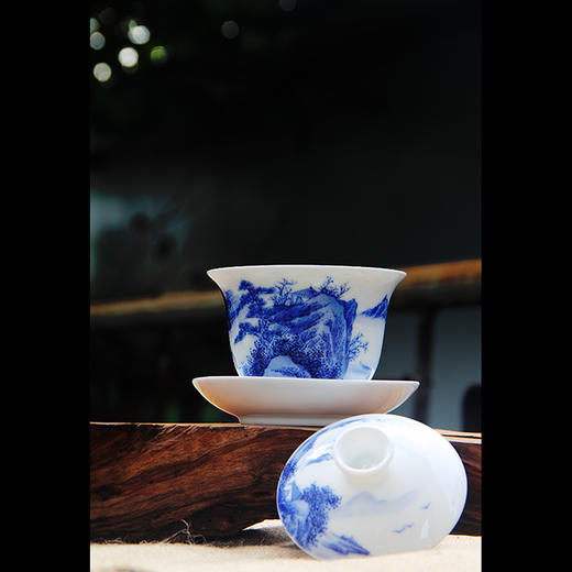 景德镇陶瓷 国瓷红叶 山水盖碗 商品图3