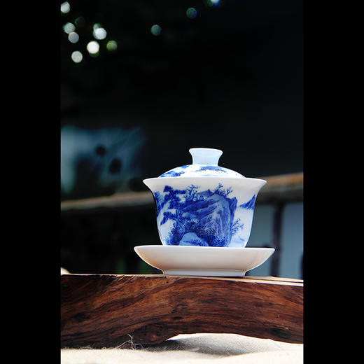 景德镇陶瓷 国瓷红叶 山水盖碗 商品图2