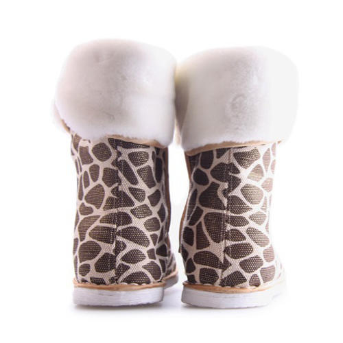 内联升女鞋手工单鞋千层底单靴豹纹毛口靴8719A 商品图4