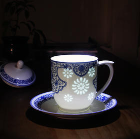 景德镇陶瓷 国瓷红叶 如意杯碟