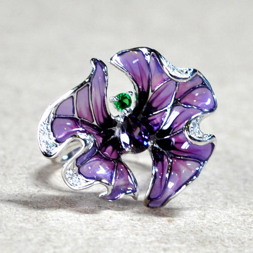 冷珐琅 蝴蝶 戒指 925银镶嵌晶莹剔透锆石