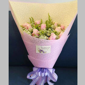 一心一意G款丨11朵粉玫瑰加蕾丝黄莺