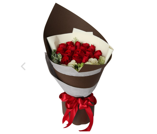 咖啡心情-19支红玫瑰叶上花白桔梗-全国鲜花速递同城鲜花店配送生日花北京上海杭州广州深圳订花送花