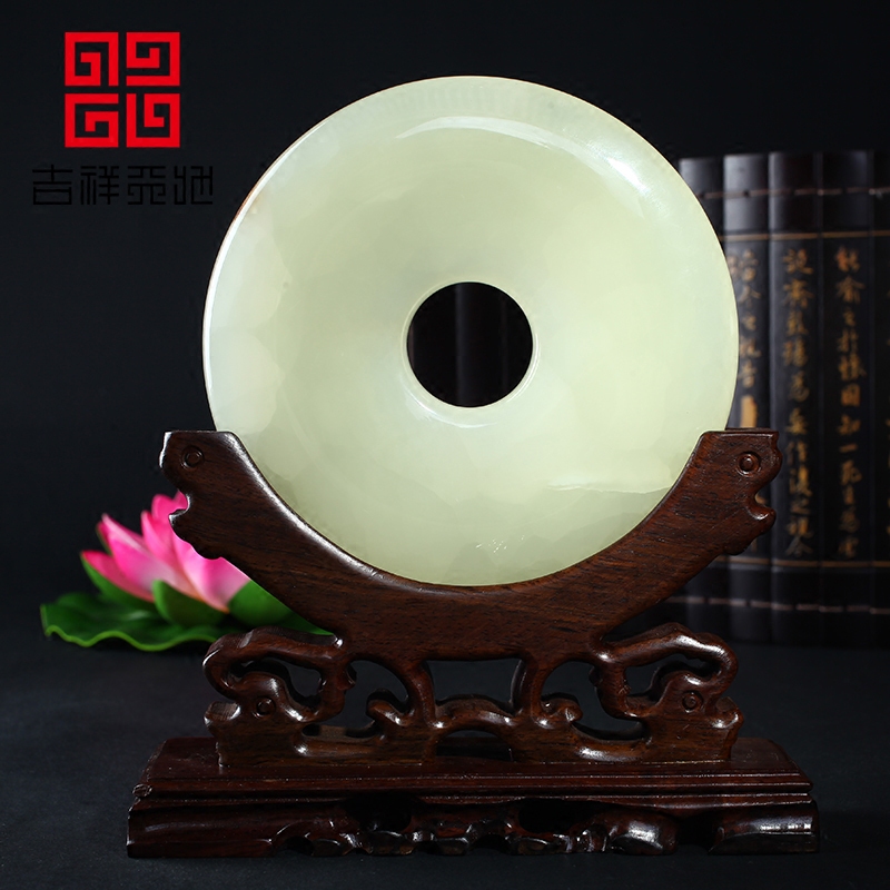 巴基斯坦玉平安扣摆件 乔迁新居家居办公室吉祥物