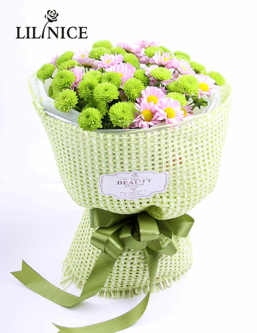 绿色/粉色小雏菊 鲜花混搭花束