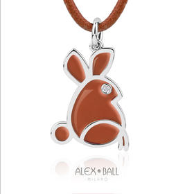 北京仓｜Alex Ball-Orange Rabbit-18K白金 钻石 项链（织物防水绳）［意大利设计师］