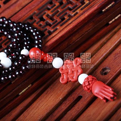 吉祥天地 天然水晶酒红石榴石手链 南红配珠女款多圈 商品图3