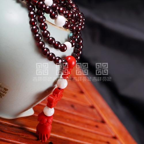 吉祥天地 天然水晶酒红石榴石手链 南红配珠女款多圈 商品图2