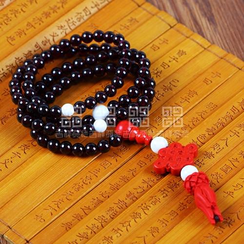 吉祥天地 天然水晶酒红石榴石手链 南红配珠女款多圈 商品图1