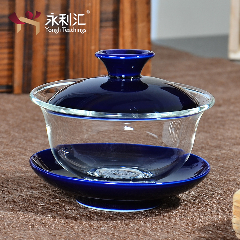 永利汇陶瓷手绘盖碗耐热玻璃三才碗加厚敬茶杯道泡茶器功夫茶具