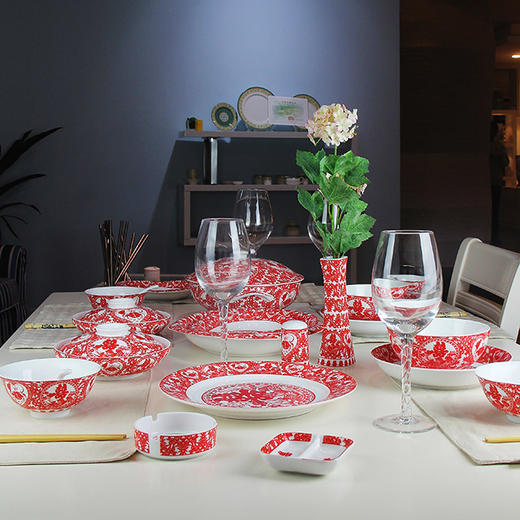 景德镇陶瓷 国瓷红叶 36头天长地久 商品图2