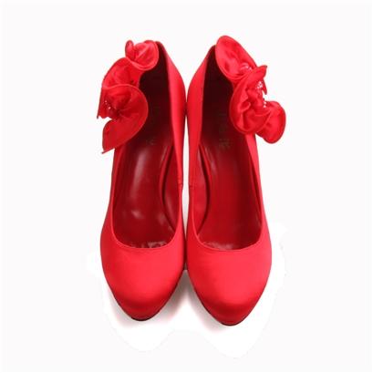 内联升女鞋 单鞋 春夏季圆头女式大花时尚高跟婚鞋6201C 商品图1