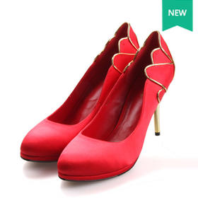 内联升女鞋单鞋 春夏季女式圆头时尚女式高跟婚鞋6202C