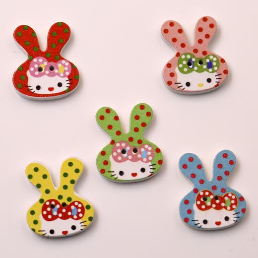 彩色卡通兔子扣子彩绘木扣子儿童卡通木纽扣服装辅料装饰扣子