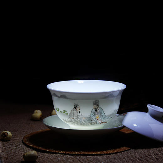 景德镇陶瓷 国瓷红叶 8头手工清新系列茶具高士对弈（冰月高硅玉瓷） 商品图7