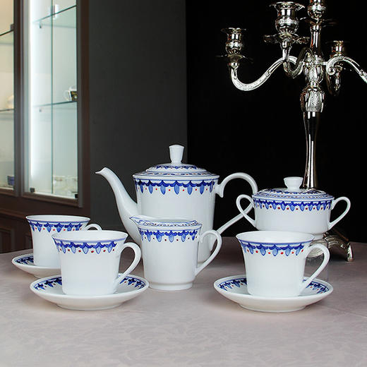 景德镇陶瓷 国瓷红叶 15头三叶草咖啡具 商品图0