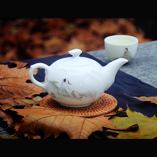 景德镇陶瓷 国瓷红叶 5头琴棋书画茶具（冰月高硅玉瓷） 商品图3